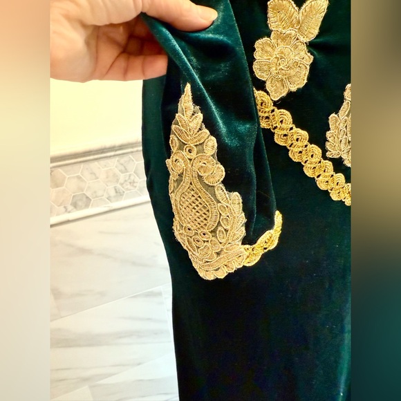 Princess Fiona Velvet Dress with Gold Embroidery Sz M - Picture 3 of 5
